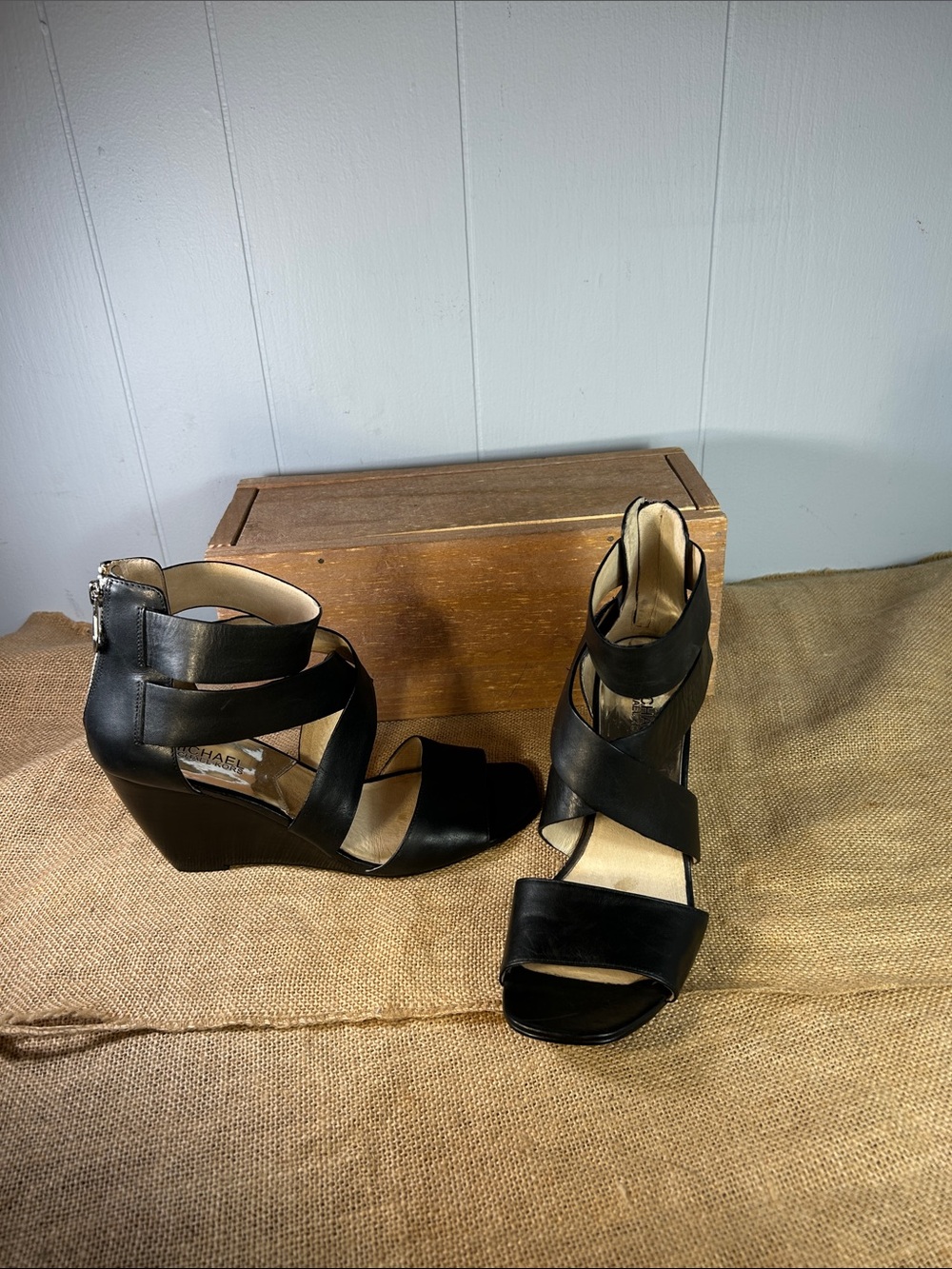 Michael Kors Black Strappy Wedge Sandals - Picture 5 of 13